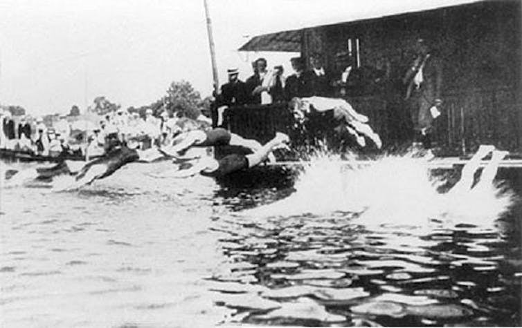 historic photo swimming seine river paris