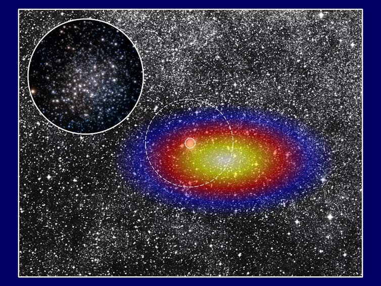 Photo showing a blob of stars and some coloured ovals.