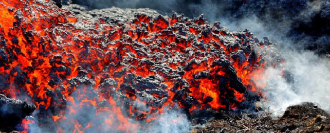 Close up image of steaming lava.