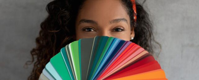 woman with colour cards